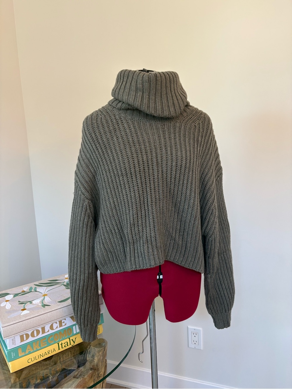 Babaton Olive Ribbed Turtleneck Sweater